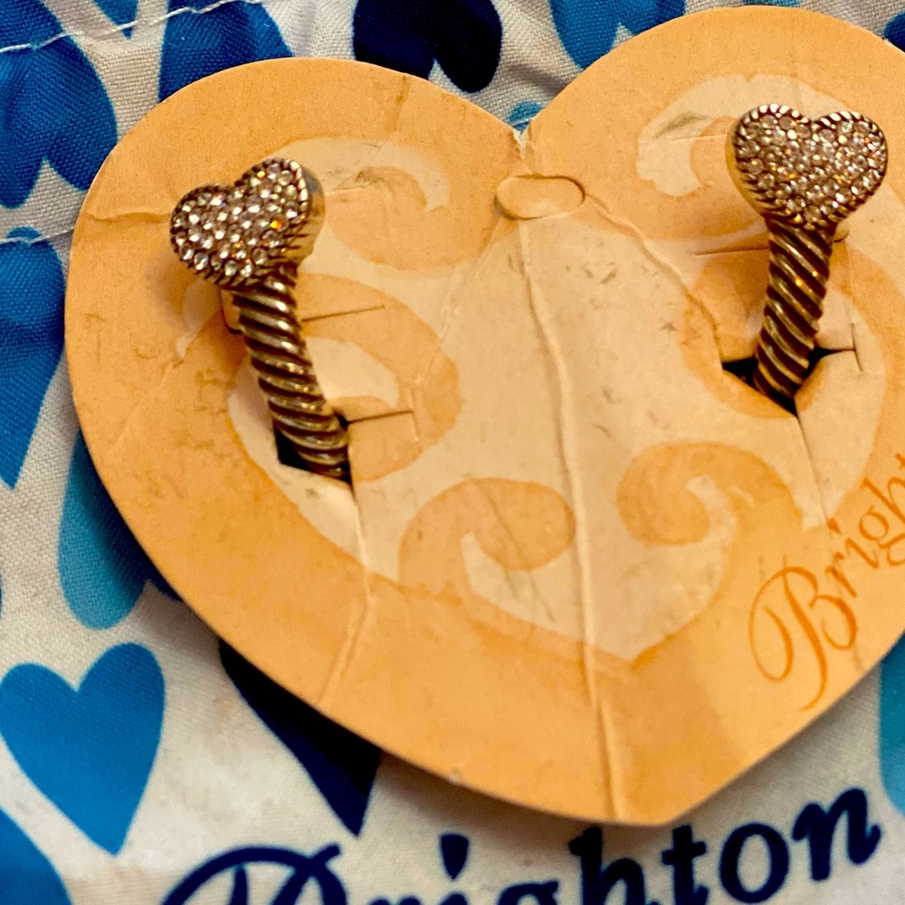 Brighton Heart Huggie hoop earrings with crystals  NWT